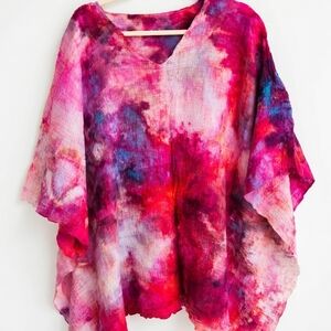 Women's Pink Tie-Dye V-Neck Top